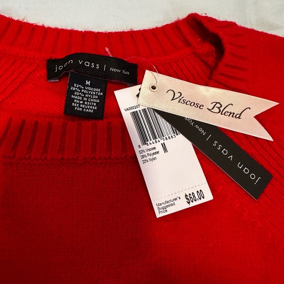 NWT Joan Vass Medium Red Round ribbed Hem Sweater. Raglan Sleeve. Soft. - Picture 6 of 11